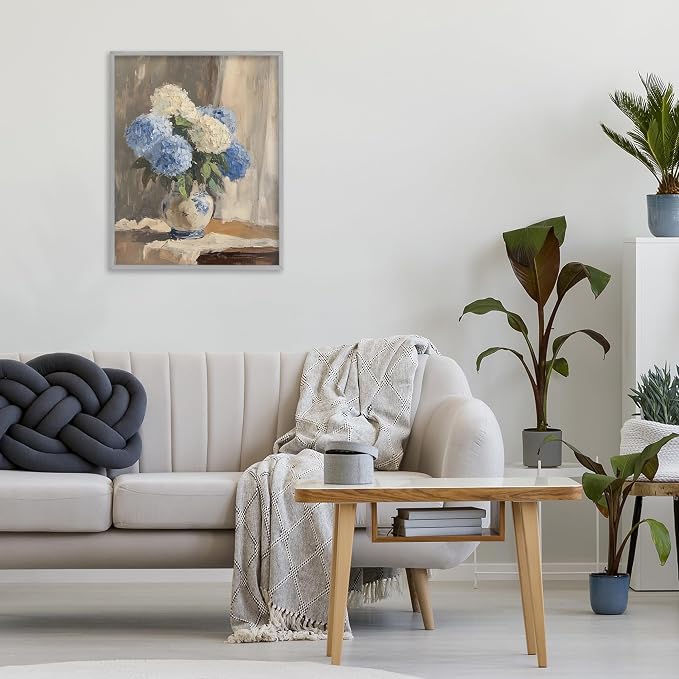 'Vintage Hydrangea in Ceramic Vase'| Framed Giclee Art | Stupell Industries | Gray, 16 x 20 Inches, Easy to Hang and Sturdy, Made in USA, by LSR Design Studio