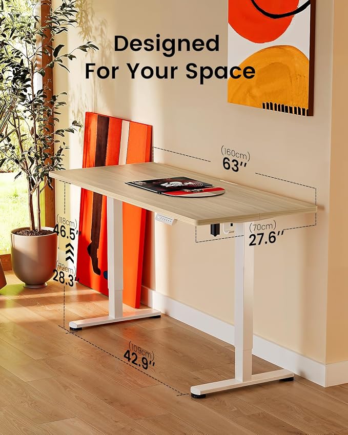 ErGear Height Adjustable Electric Standing Desk, 63 x 28 Inches Sit Stand up Desk, Memory Computer Home Office Desk, Natural