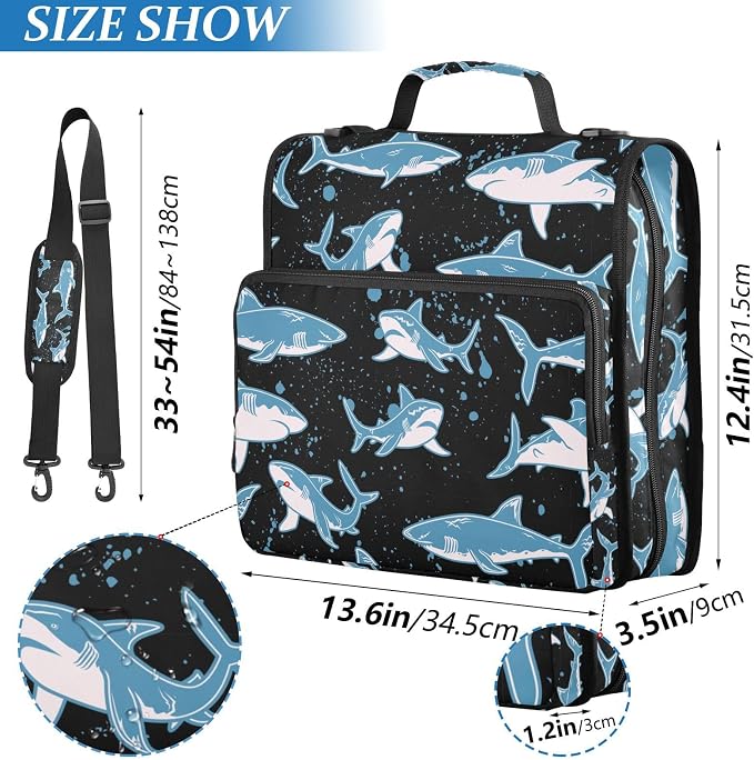 Personalized Hammerhead Shark 3 D-Ring Binder Bag Zipper Organizer | Multi-Pocket with Handle and Detachable Shoulder Strap Holds 500 Sheets for School Office Supplies