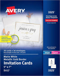 Avery Invitation Cards, Metallic Gold Borders, 5" x 7" Matte White, Laser/Inkjet Printable, 30 Cards and Envelopes (3325)