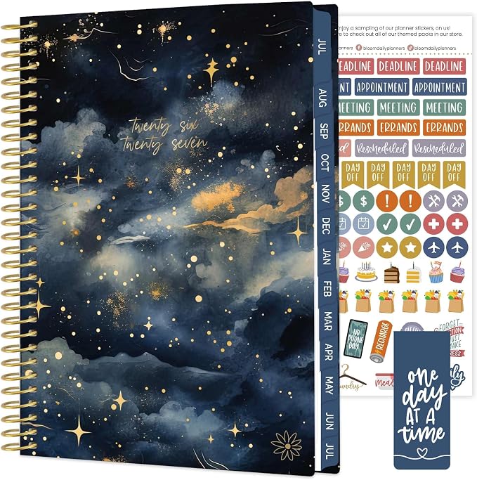 bloom daily planners 2026-2027 Planner - Academic Year (July 2026 - July 2027) Monthly & Weekly Soft Cover Planner for Women - 13 Month Calendar Agenda Book with Stickers - 5.5" x 8.25" - Midnight Sky