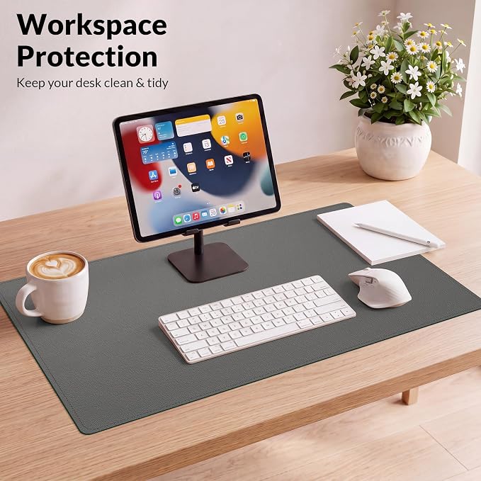 AFIING Cork Desk Mat, Dark Grey, 35.4" x 17",Desk pad Protector | Dual-Sided Cork & PU Leather, Large Mouse Pad, Non-Slip & Waterproof
