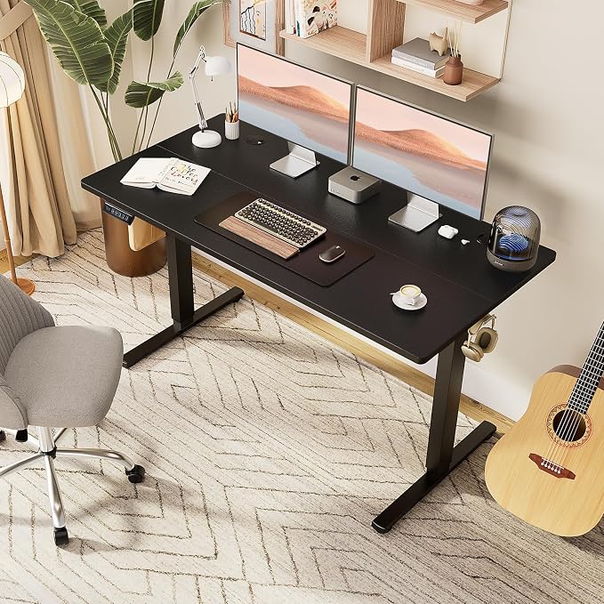 Sweetcrispy Electric Standing Desk, Computer Desk, 63x24 Inch | Adjustable Height, Splice Wood Board, 3 Memory Preset, Sit Stand Work Table for Home Office, Black