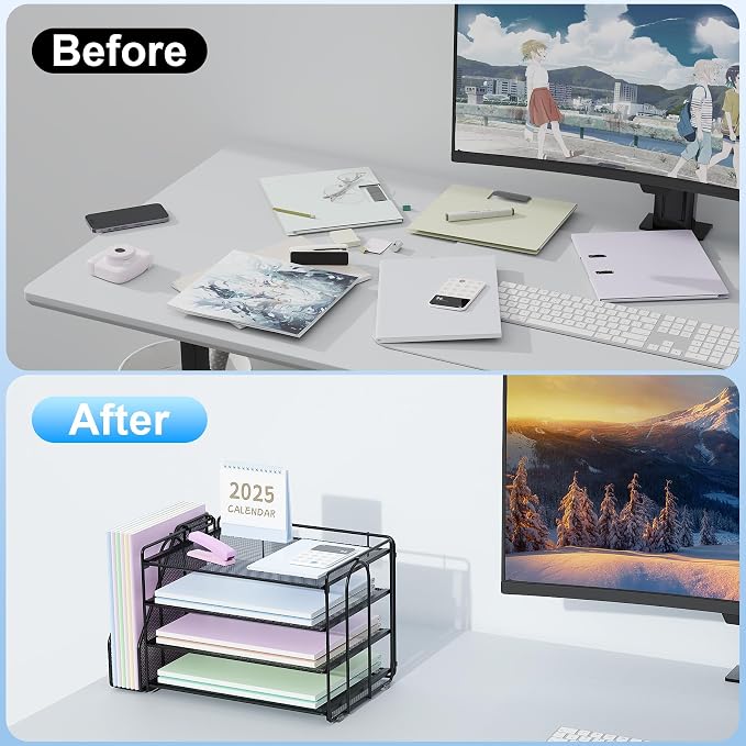 Spacrea 4-Tier Paper Organizer for Desk with File Organizer | Desk Organizers and Accessories Desk Accessories & Workspace Organizers for Office Supplies (Black)