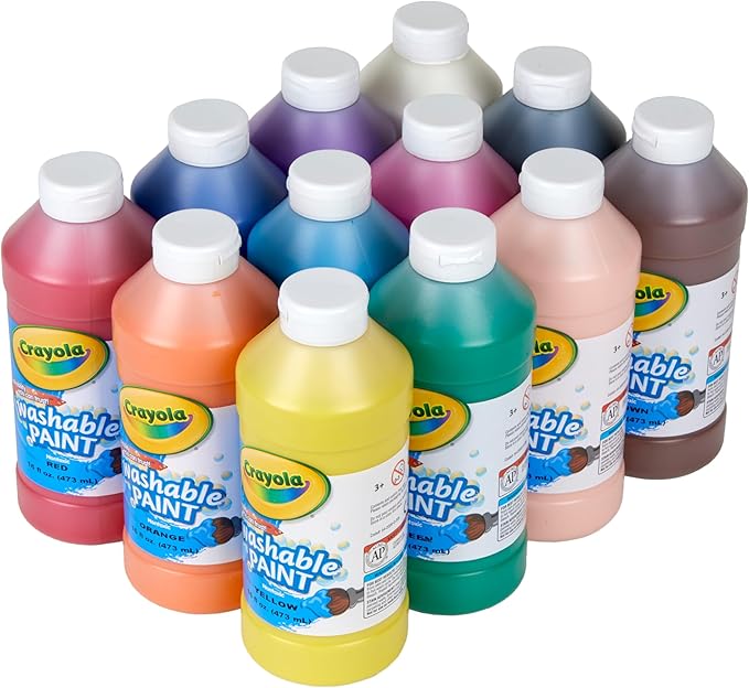 Crayola Washable Paint, Bulk Paint Set for Kids' Art Projects, 16 Oz, Nontoxic Craft Supplies, Teacher Classroom Must Haves, Ages 3, 4, 5, 12 Count, (Pack of 2)