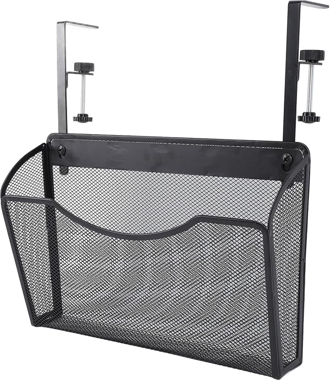 Asixxsix Under Desk Drawer, Desk Side Storage, Hanging Desk Organizer, Clamp On Desk Organizer, Mesh Metal Desk Drawer, Side Desk Organizer for Office and Home (Black)