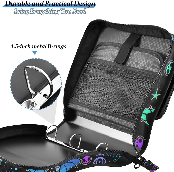 Bat Magic Binder Bag 3 Ring Zipper with Handle Shoulder Strap | for School Work Office Organizer Storage Case