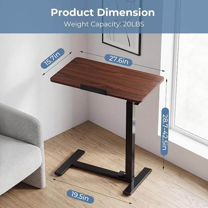 DUMOS Rolling Desk, Laptop Desk, Overbed Table with Wheels | Mobile Overbed Bedside, Portable Computer Workstation, Bed Sofa Couch, Adjustable Height, Chocolate