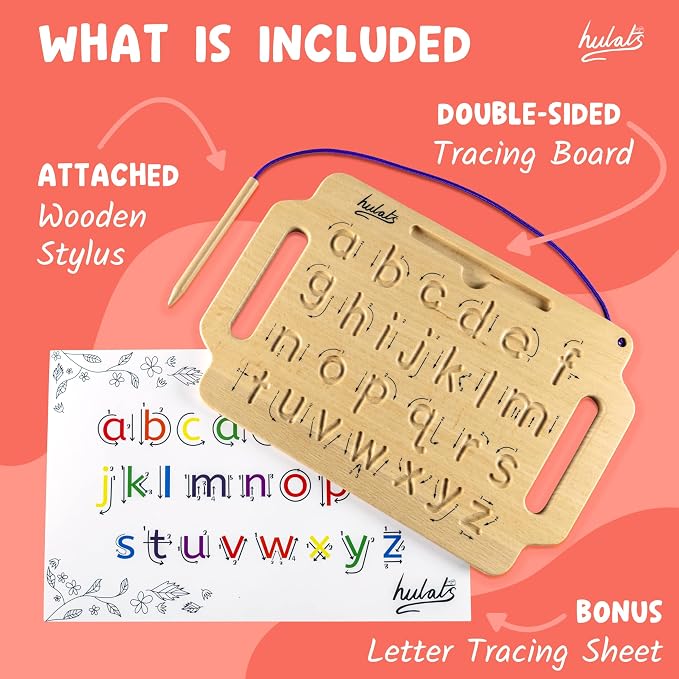 Hulats Learn to Write: Portable Wooden Alphabet Letter Tracing Sensory Pad Board - Toddler Writing Practice for Kids Age 3-5, Montessori Toys for 3+ Year Old, Letter Tracing for Kids 3-5 Writing Tools