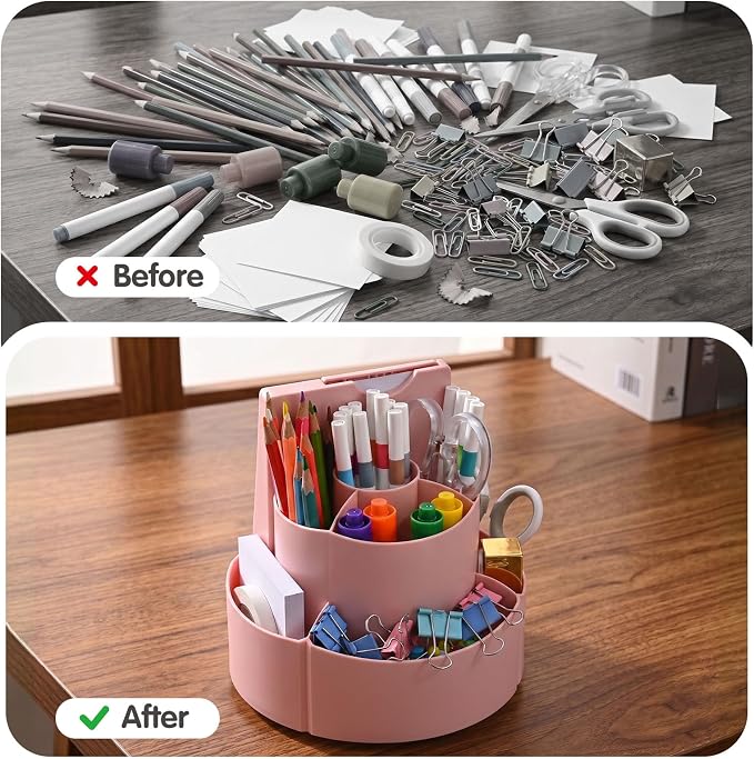 360 Rotating Pen Holder for Desk with Checklist Routine Chart Pencil Organizer To Do List Planning Board with Slider Pen Organizer with 7 Slots Desk Organizers and Accessories for Office School Home