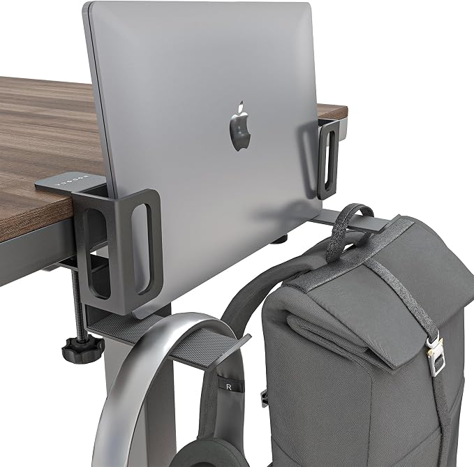 NODOCA Laptop Storage for Desk, Vertical Laptop Stand for Desk, MacBook Vertical Stand, with Headphone Holder, Desk Side Storage for MacBook/Surface/Samsung/HP/Dell[M, Black]