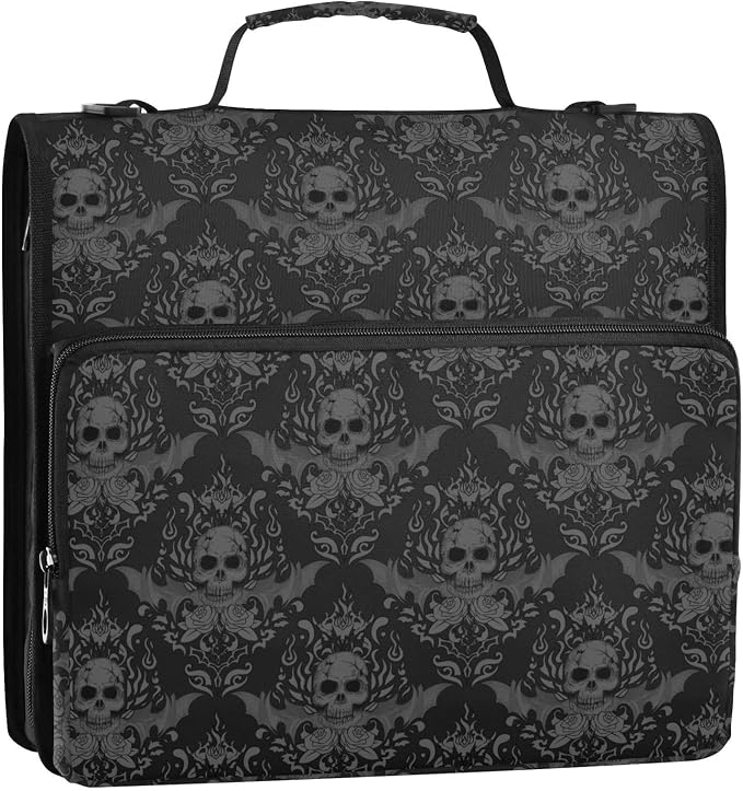 Gothic Skull Binder Bag 3 Ring Zipper with Handle Shoulder Strap | for School Work Office Organizer Storage Case