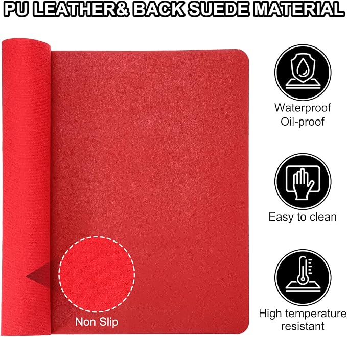 Patikil Desk Mat, 31"x15" Non-Slip Waterproof PU Leather Desk Pad, Dual Sided - Dark Red