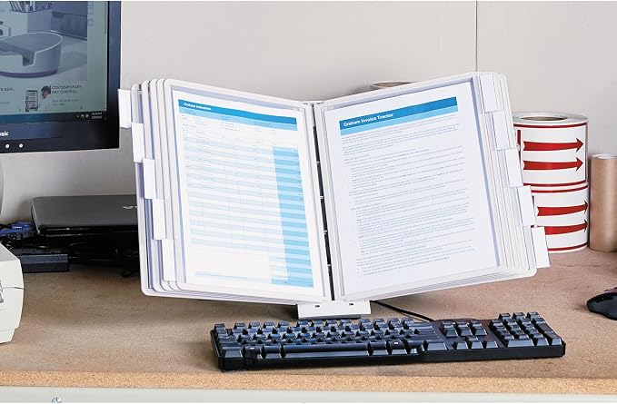 Durable Desktop Reference System with 10 Double-Sided Panels - Letter-Size 8.5" x 11" Inches - Gray SHERPA Design - Desk Reference Organizer