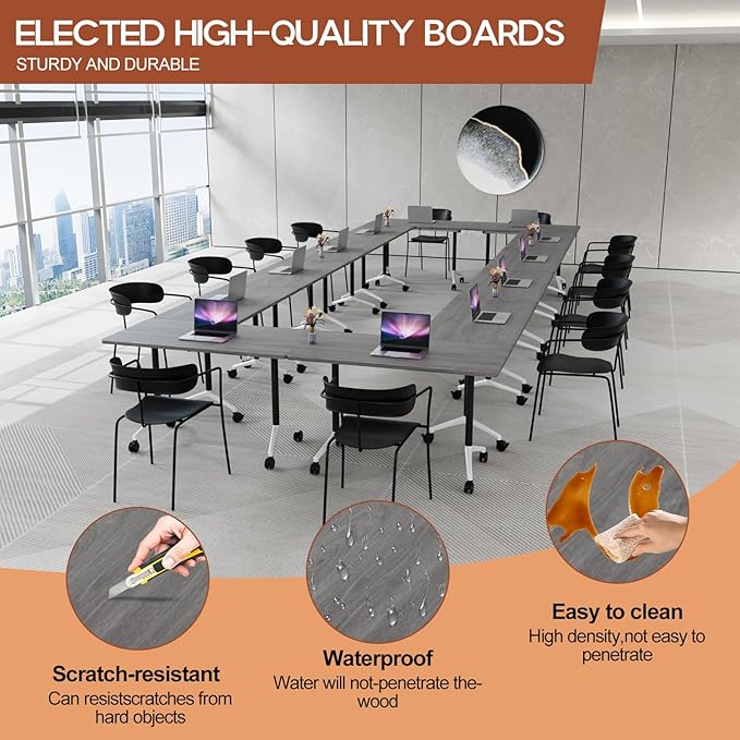 Folding Conference Table 4ft 5ft, Foldable Office Meeting Desk for 6 People, Multiple Sizes Colors Mobile Conference Room Table for Training Room School Business Furniture (6, Grey, 71in)