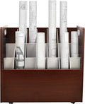 AdirOffice Adir Blue Print Storage Organizer - Mobile Roll File Cart, Construction Plan Holders, Blueprint Cabinet with Wheels, Roll Files Storage for Office and Home (21 Slots, Mahogany)
