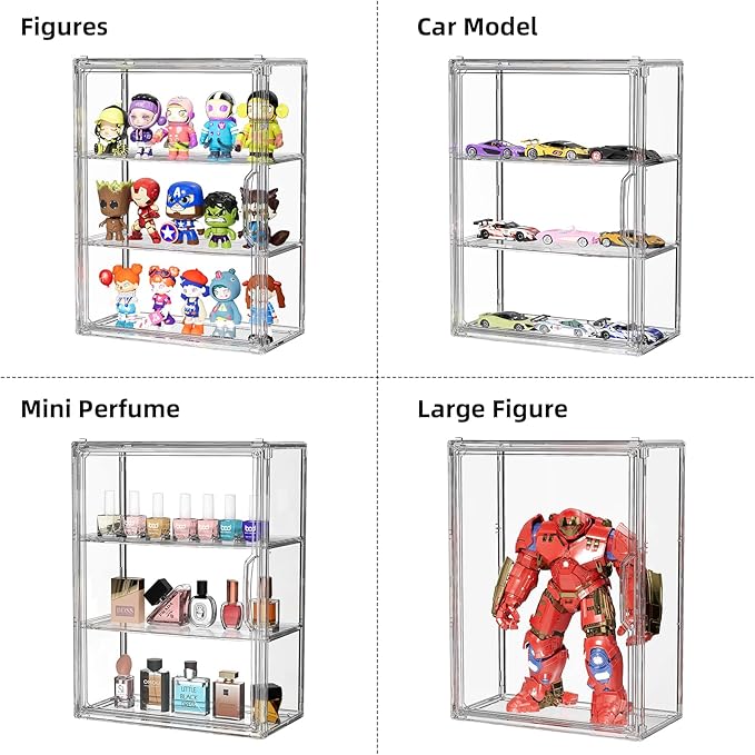 3 Tiers Clear Display Case for Figures Collectibles 2 Pack Wall Mounted Hobby Figurine Display Case, Display Box for Action Figures, Car Model, Funko