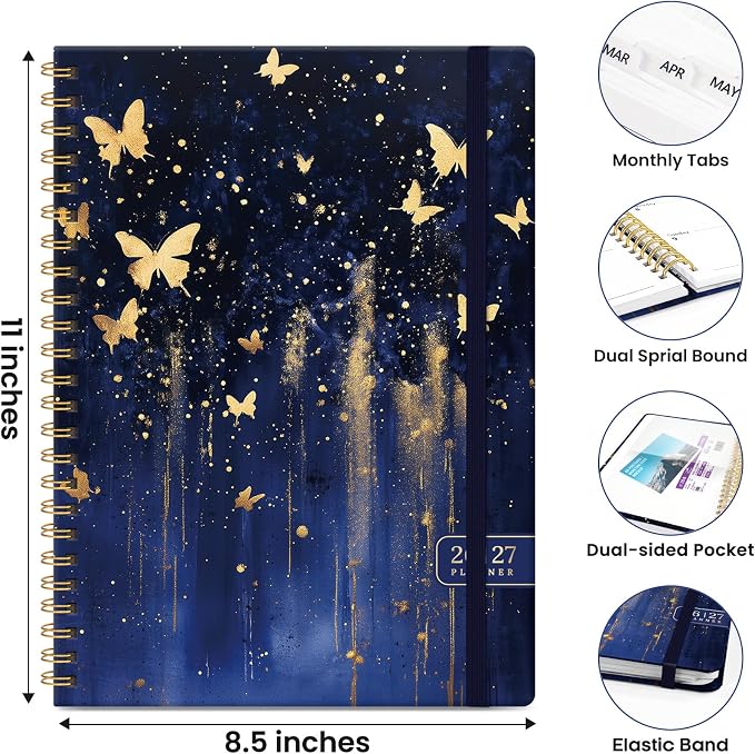 ZOTIA Academic Planner 2026-2027, Monthly & Weekly Jul 2026-Jun 2027 | Golden Butterflies, 8.5" x 11" Calendar Planner for Women, Hardcover Pretty Organizer for Women, School Office Home Supplies