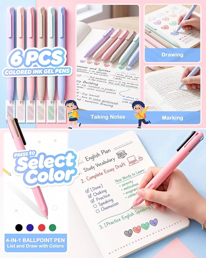 63 Pcs Pink School Supplies with Pencil Case & Notebook, Stationary Set