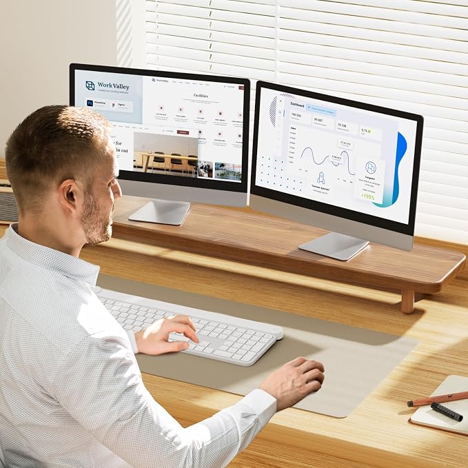 Dual Monitor Stand Riser, 39 Inch Extra Long Wooden Desktop Monitor Riser with Storage for 2 Monitors Ultra Strong Desk Shelf Organizer Riser Ergonomic for 2 Screens/Laptop/PC/TV/Printer (Walut brown, 39inches)