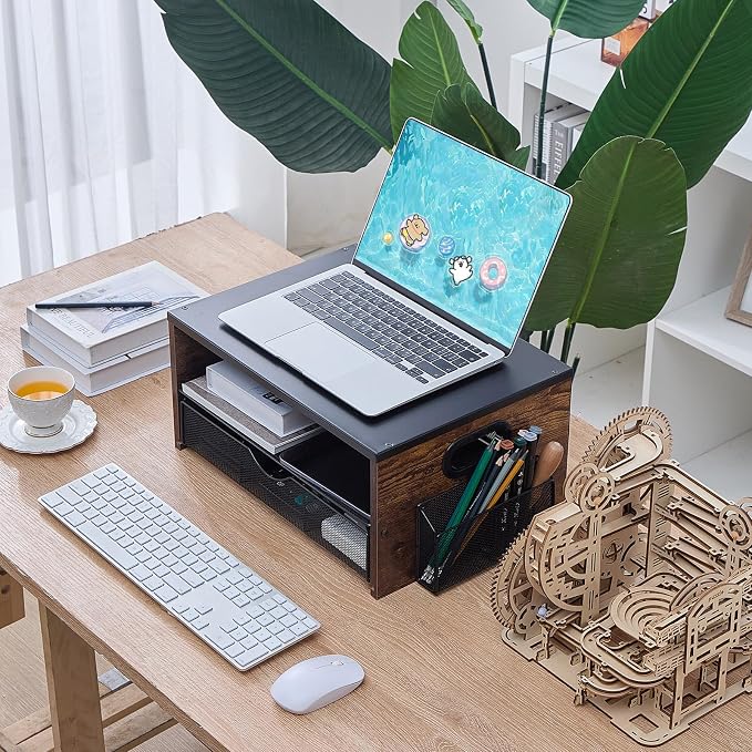 Printer Stand,Desktop Printer Stand with 2-Tier Storage Shelves | for Home Office，Desk Organizer with Drawer and 2 Pen Holders for Fax Machine Scanner Files