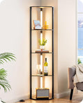 EDISHINE 64'' Corner Display Shelf Floor Lamp, 3CCT, Floor Lamp, Black | Stepless Dimming, Modern 4-Layer Shelf, Foot Switch, 3000K-4000K-5000K, Tall Corner Lamp for Bedroom, Office, Dining Room