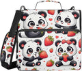 3 Ring Zipper Binder with Shoulder Strap Panda Red Strawberry 1.5 inch Binders Keeper Large Capacity Multi Pockets for School Office Supplies