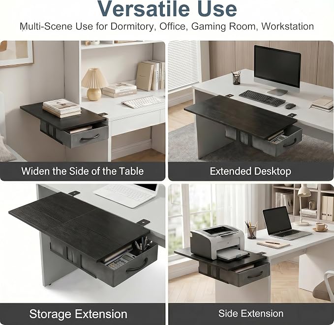 Desk Extender Tray, 24" x 12" Clamp On Desk Extension Shelf with Drawer | Desk Extension Ergonomics Keyboard Extender Tray, Table Desk Armrest Support for Office Home Workstation Organizer, Black