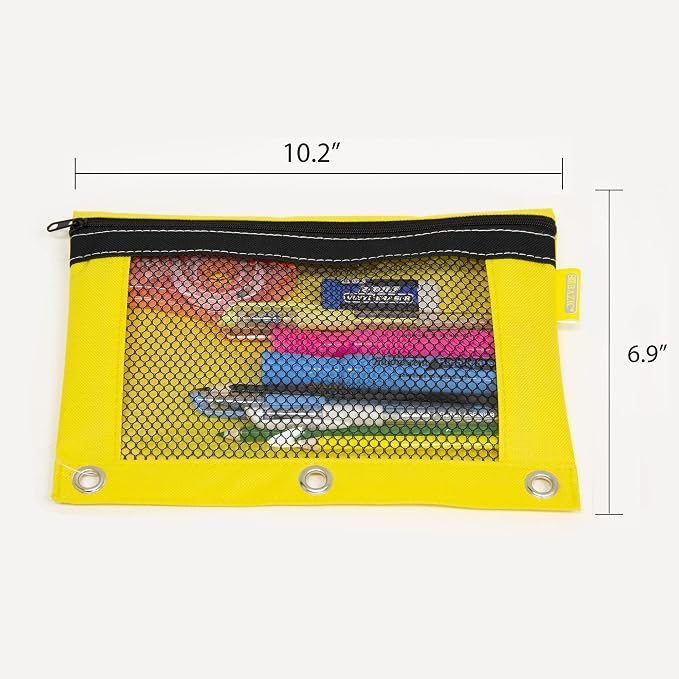 BAZIC PRODUCTS Bright Color 3-Ring Pencil Pouch with Mesh Window | clear mesh window and a zipper closure for pens, pencils, supplies