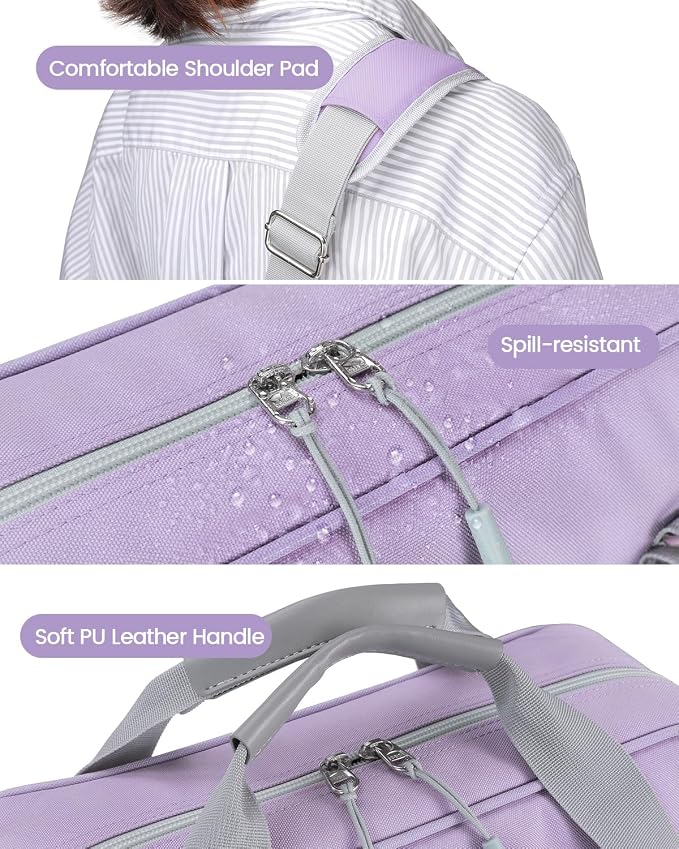 Zipper Binder 3 Inch 3 Ring with Shoulder Strap Multi-Pocket,Tough | Binder Bag with Laptop organizer for School Travel,Fit 13" MacBook & Tablet,700 Sheets Capacity,Water Resistant,Light Purple