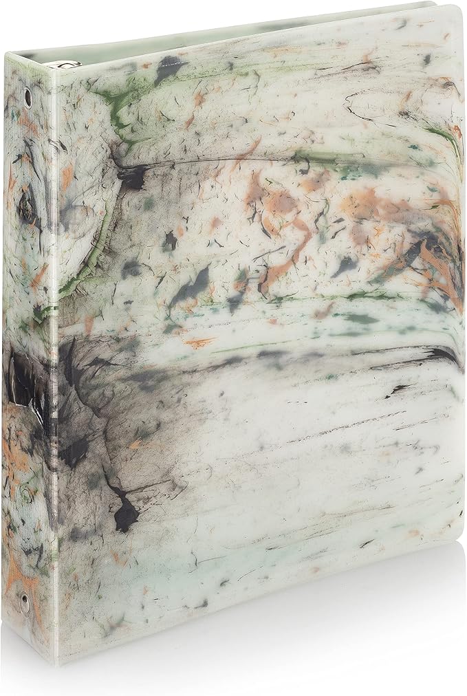 Carstens Limited Edition 2-Inch Green Marble Heavy Duty 3-Ring Binder – Side Opening, Waterproof, Durable Plastic, No-Gap Rings, Holds 300 Sheets, BPA-Free, Made in USA (2843-3R)