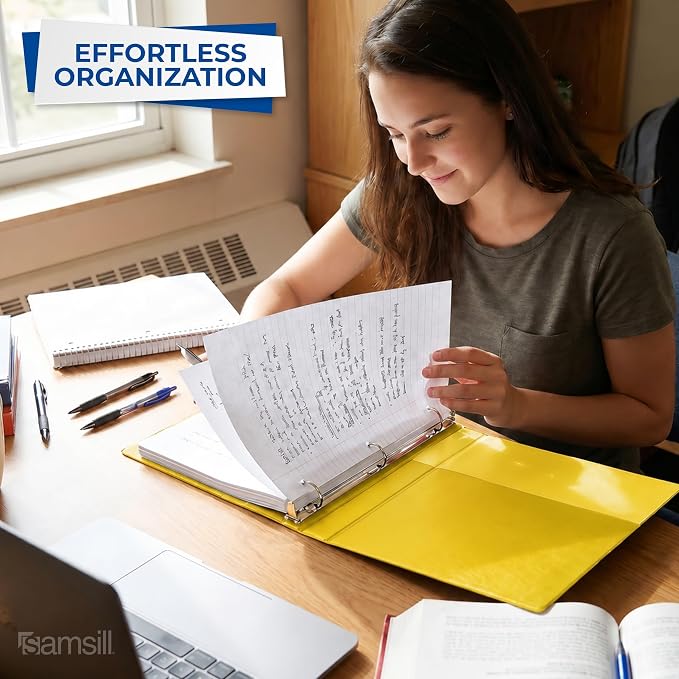 Samsill 1.5 Inch 3 Ring Binders, Economy Round Ring, Clear View Cover, 325 Sheet Capacity - for School, Home, Office - Yellow, 12 Pack