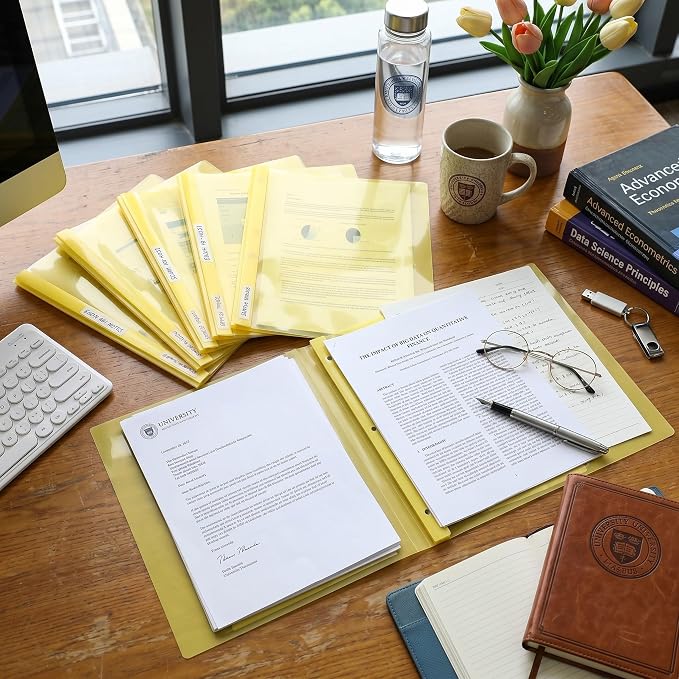 Feifeiya 36 Pack Plastic Report Covers with 3 Prongs Presentation Folders Bulk, 100 Sheet Capacity, Clear Front Report Covers for Presentation Document Paper School Office Supplies (Yellow)