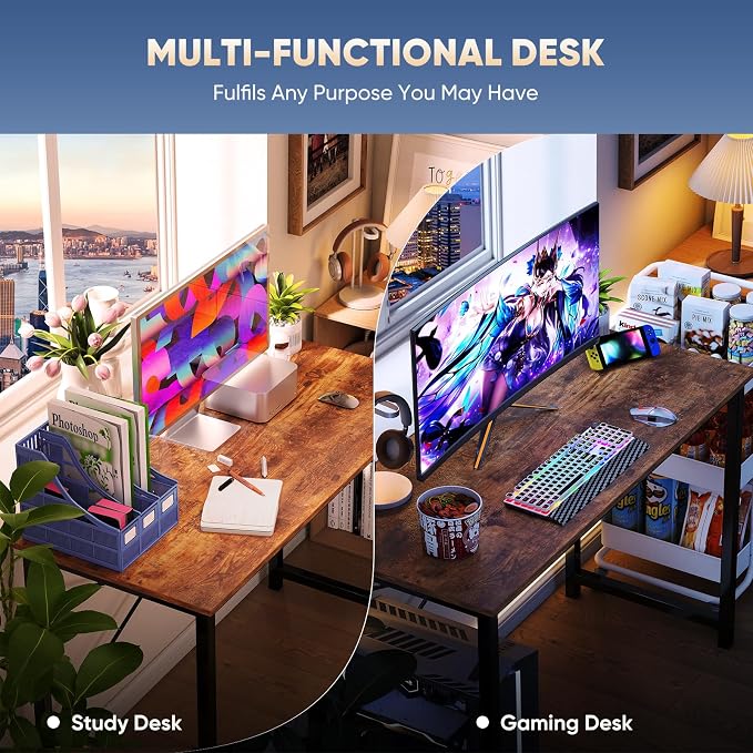 DUMOS 47 Inch Small Computer Desk, Gaming Desks for Home Office Bedroom | Modern Study Writing Work Table, Craft PC Desk Simple Workstation with Reinforcement Structure, Modern Rustic Brown