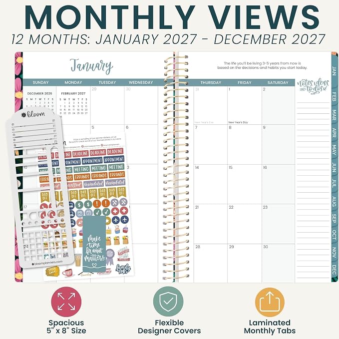 bloom daily planners 2027 Planner (January - December 2027) - Weekly & Monthly Softcover Planner for Women - Calendar Year Inspirational Agenda Book with Stickers - 5.5" x 8.25" - Blooming Wildly