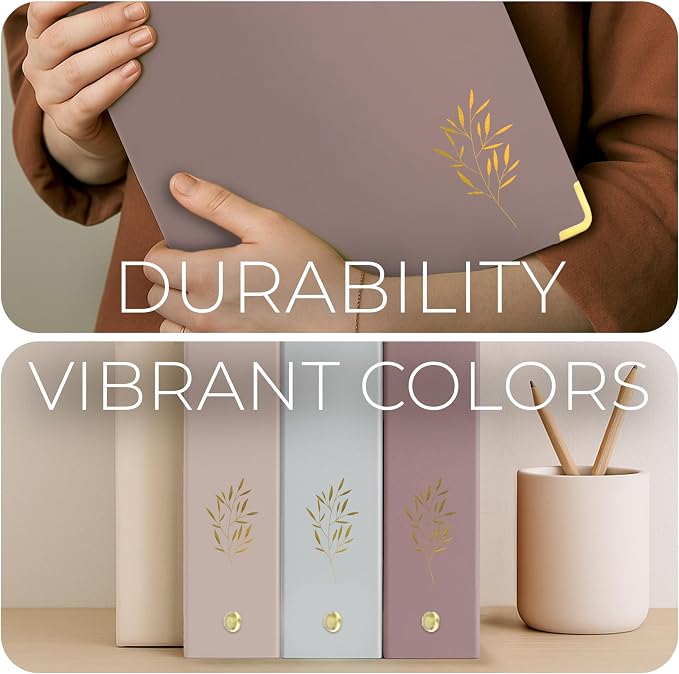 3 Ring Binder 1-Inch Rings – 3-Pack of Cute Binders with Pockets, Gold-Foil & Metal Corners – 1 Inch Binders 3 Ring Cute for School, Office & Work – 1" Pastel Three-Ring Binder One Inch
