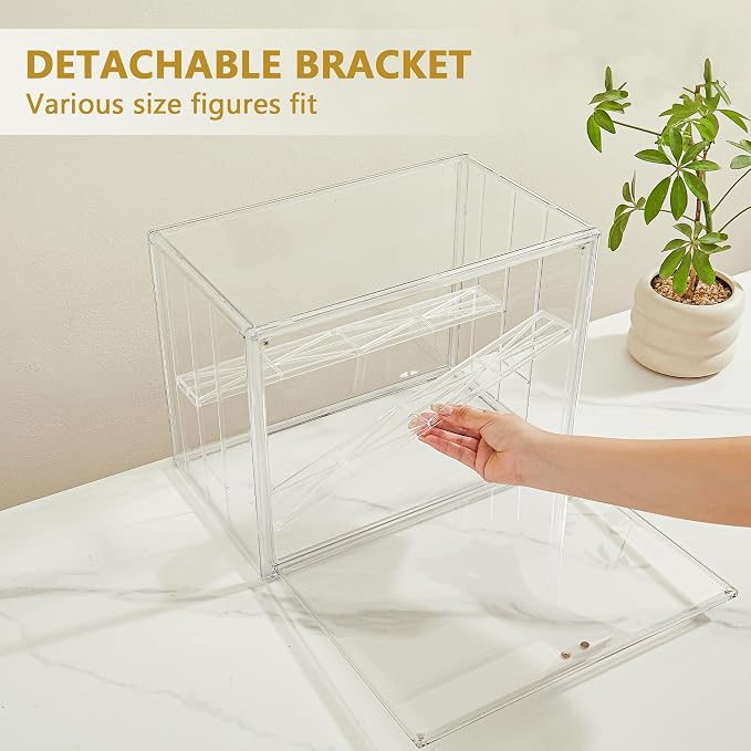 3 Layer Acrylic Display Case Stackable Clear Box for Collectibles,2 Pack | Removable Adjustable Partitions & Magnetic Door,Interlocking Stable Design,Dustproof Cover for Figurine Storage