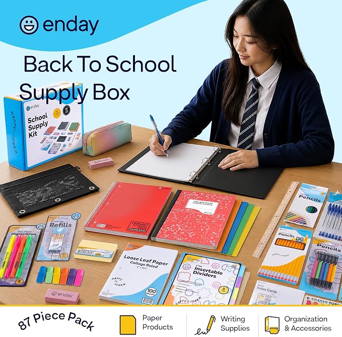Enday Back to School Supplies High School Kit for Kids with Folders, Notebooks, Pencils, Pens & More Back to School Supplies Kit School Supply Bundle for Classroom Essentials