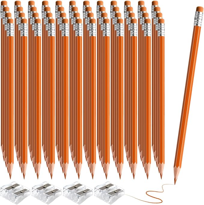 48 PCS Orange Pencils Bulk with Eraser, Pre-Sharpened HB Spring & Easter Pencils for Kids, School Supplies for Writing, Drawing & Easter Art Crafts(Orange)
