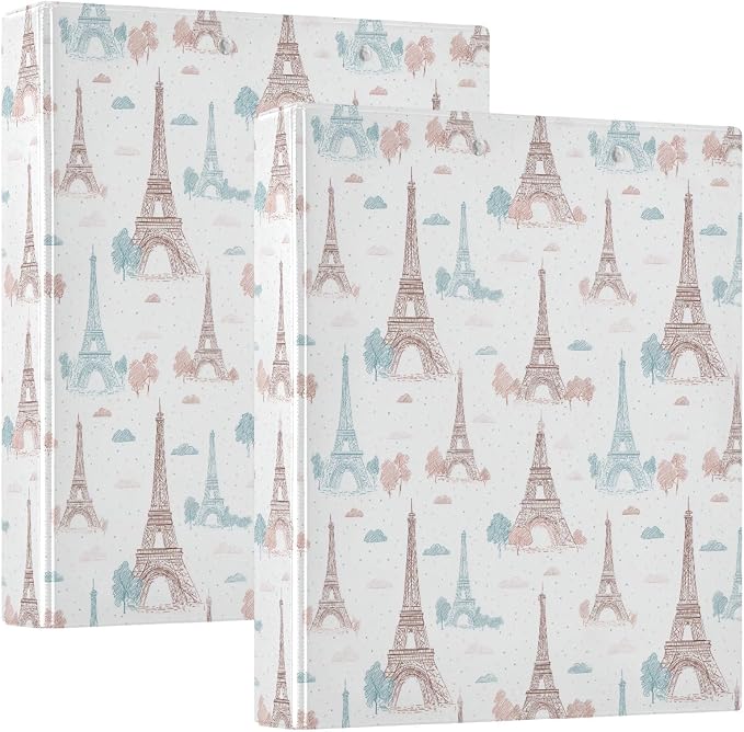 Eiffel Tower Paris 1.5 Inch 3 Round Ring Binders with Pocket Clip, Holds 200 Sheets Documents for Office Classroom Student Organization Hard d Ring Binders with Printed