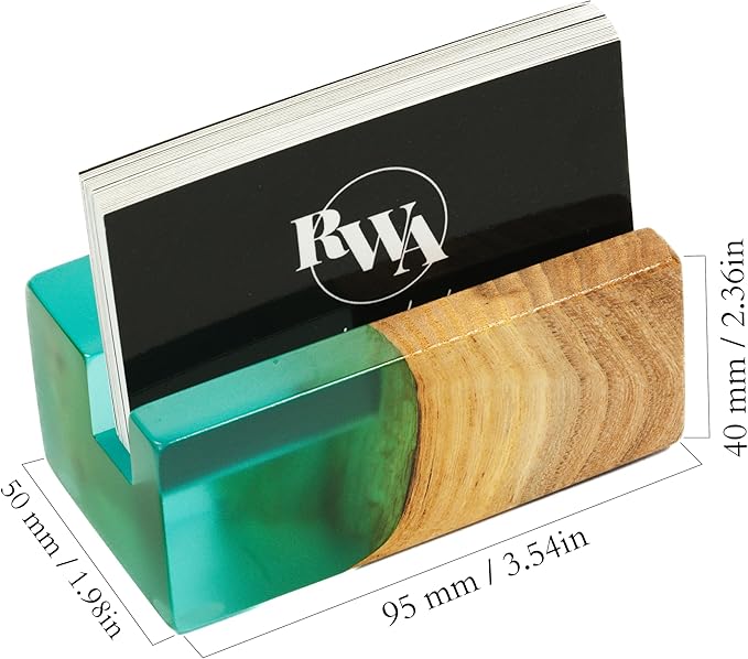 RWA Business Card Holder for Desk - ELEMENT aqua/dark | Handcrafted Epoxy & Wood, Durable Stylish Business Card Organizer, Premium Desk Accessory for Men & Women