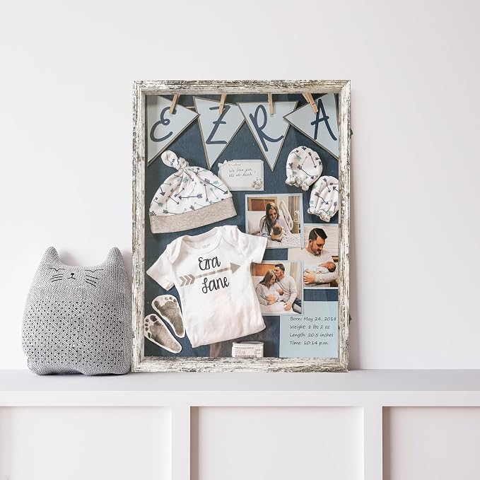 FramePro Shadow Box Frame Display Case 18x24 with Removable Shelves, Deep Memory Box Trinket Knick Knack Shelf Cabinet for Collector, Keepsake Coins Military Medals Wedding Flowers White