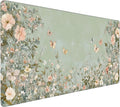 Cute Floral Aesthetic Wildflower Gaming Mouse Pad, Sage Green Macaron Desk Mat with Anti-Slip Base & Stitched Edges, Office & Home Desk Decor for Women, 35.4" x 15.7" in Computer Desktop Mat