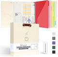 Ospelelf 2 Inch 3 Ring Binder, 5 Tab Dividers with 10 Pockets for Letter Size (8.5" x 11"), Linen Binder Organizer with Zipper Pouch, Hardcover School Clipboards Binder, Beige