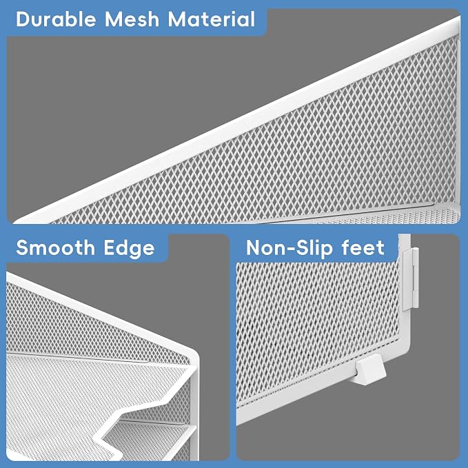 Desk File Organizer, 4 Letter Trays and 2 Upright Sections, White | Paper Organizer for Desk with Tiered Letter Trays and Vertical File Holders for Home Office, School and Workspace Use