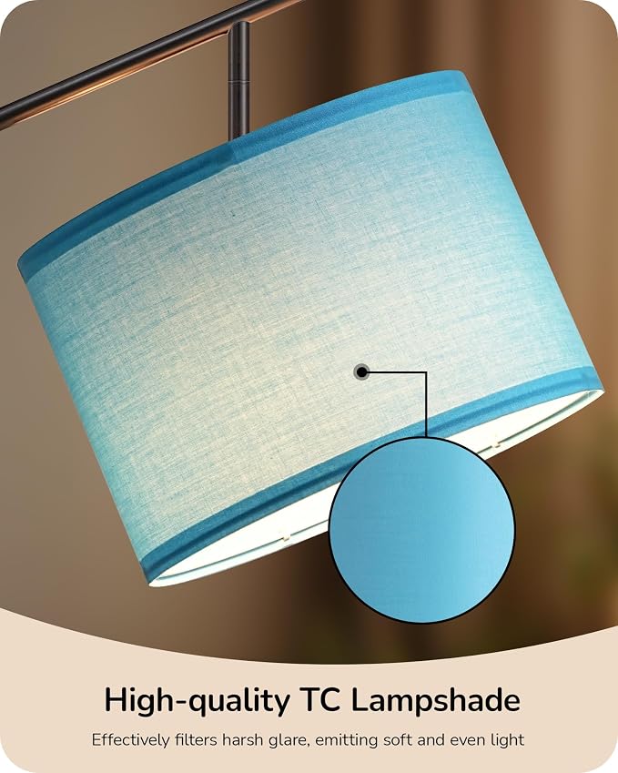 EDISHINE Blue Floor Lamps for Living Room, 64.7" Modern Standing Lamp | 3 Color Temperatures, Bulb Included, Adjustable Linen Shade, Foot Switch, Weighted Base, Tall Light for Office, Bedroom