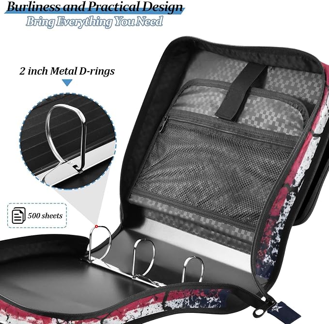 Custom Retro American Flag 3 Ring Binder Bag 1.5 inch Personalized Name Binder Organizer 500 Sheet Documents Storage for School Office