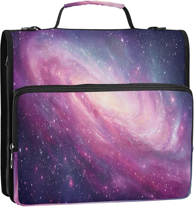 ALAZA Zipper Binder 3 Ring Colored Galaxy Universe Binder Organizer with Zipper and Shoulder Strap Large Capacity Multi-Pocket Trapper Keeper File Folder for Office Supplies