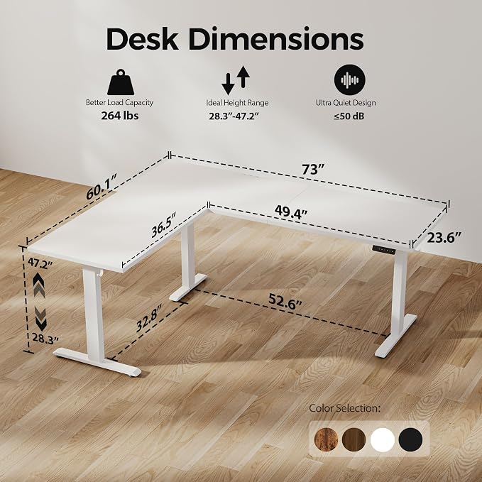 Agilestic 73 x 61 Inch L Shaped Electric Standing Desk, White | Tripple Motor, Corner Desk, Ample Workspace, Memory Presets, Hooks, Stable Steel Frame, 264 lbs, Splice Board