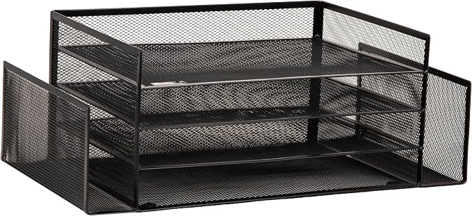 Mind Reader Desktop Organizer, File Storage, Paper Tray, Workspace, Office, Metal Mesh, 16.75"L x 9.15"W x 6"H, Black